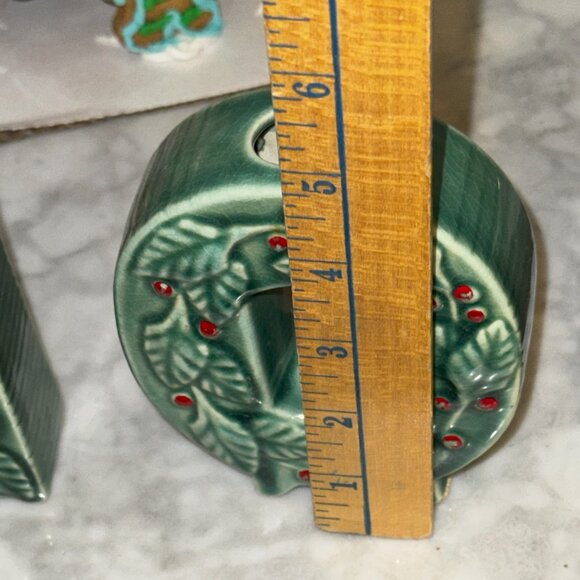 Vintage Lipper Mann Noel Candle Holder Holly Green Berry Letter Christmas Japan - Picture 4 of 4